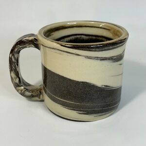 Studio Pottery Signed SB Marbled Agateware Ceramic Mug Cream Brown Artisan Cup